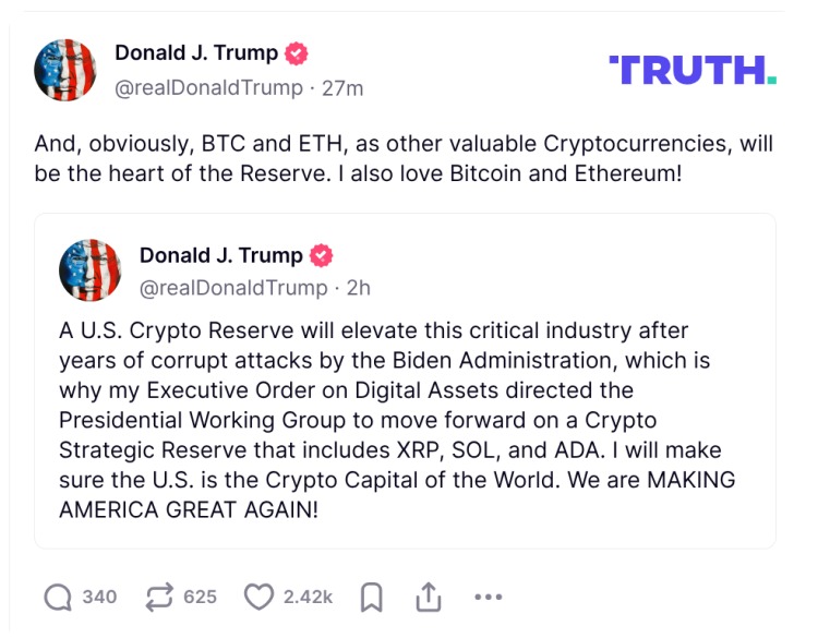 جهش شدید قیمت بیت کوین و آلتکوین‌ها؛ ترامپ از ذخیره استراتژیک کریپتو رونمایی کرد