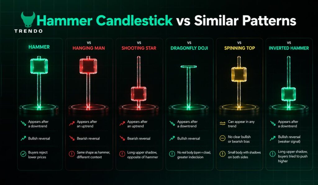 Hammer Candlestick vs Similar Patterns